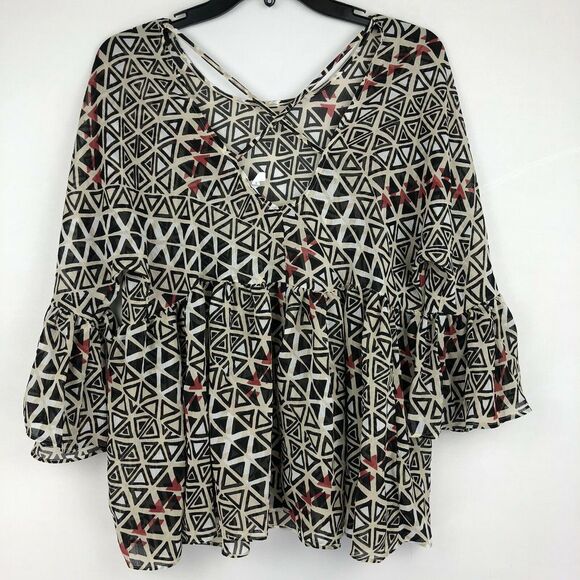 BCBGeneration Boho Babydoll Tunic Top Womens Size S Bell Sleeve Peplum Blouse - Picture 3 of 5